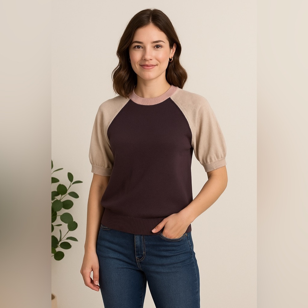 EUC MONROW Colorblock Knit Top – Soft Pink & Neutral – Size M